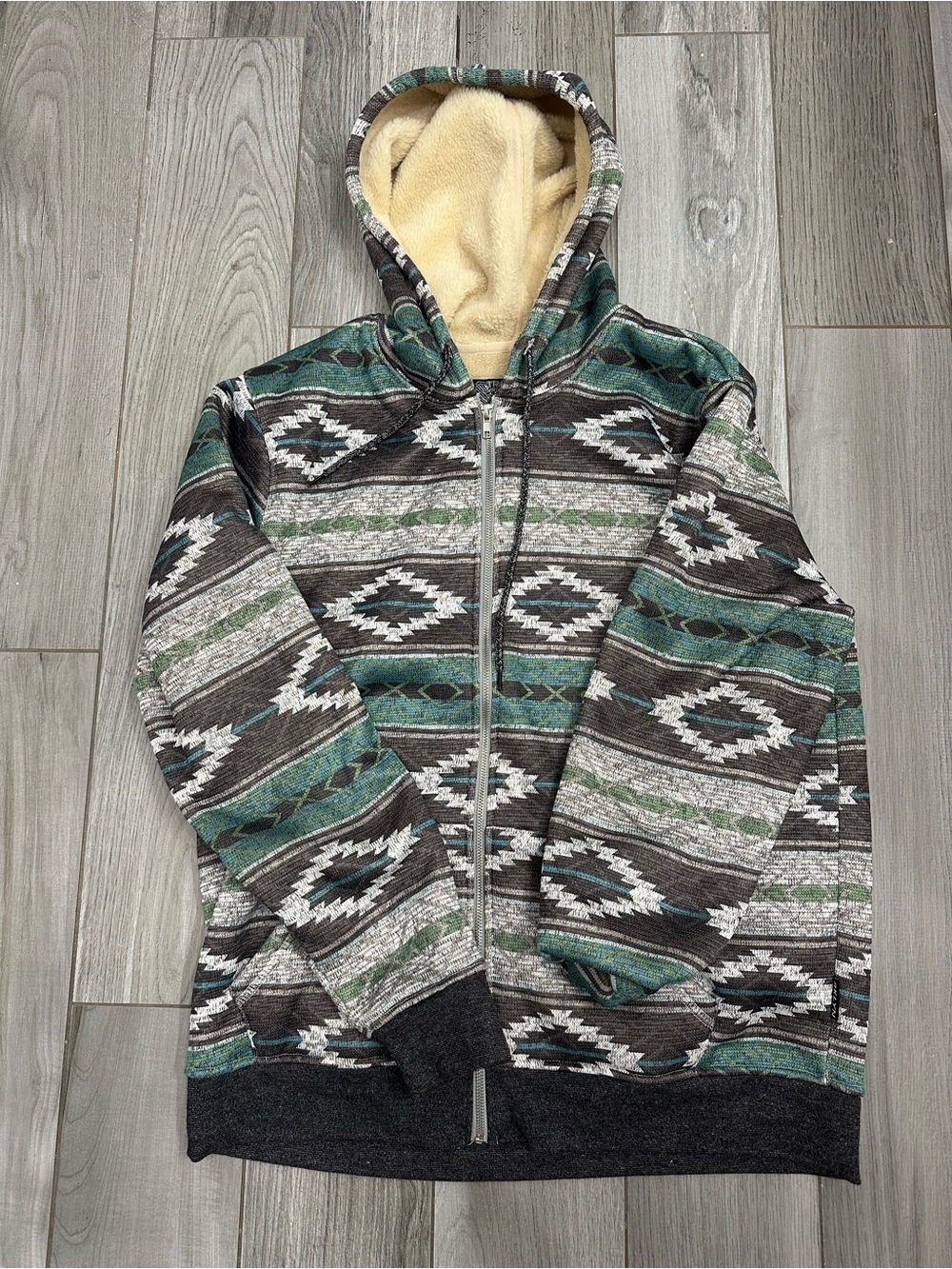 Brooklyn Cloth Men's Hooded Zip Sweater in Teal, Gray & Cream